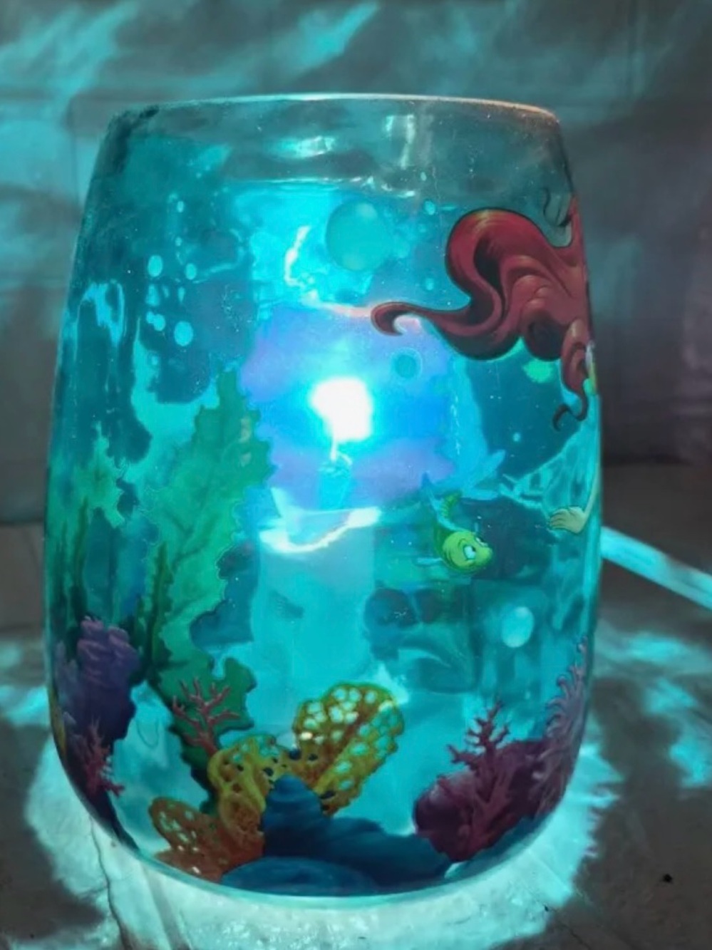 Disney The Little Mermaid Ariel Glass Art - Teal & Red - Picture 2 of 3